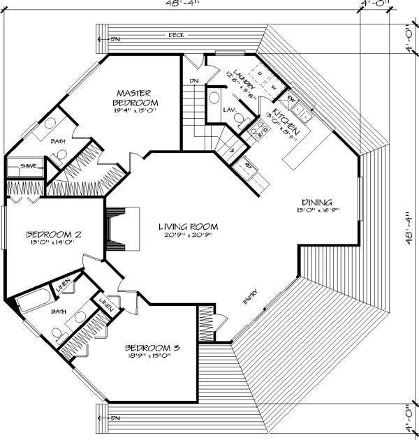 The Octagon 1371 3 Bedrooms And 2 5 Baths The House Designers 1371